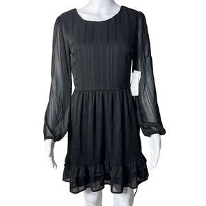 City Vibe Long Sleeve Striped Mini Dress Black Size XS